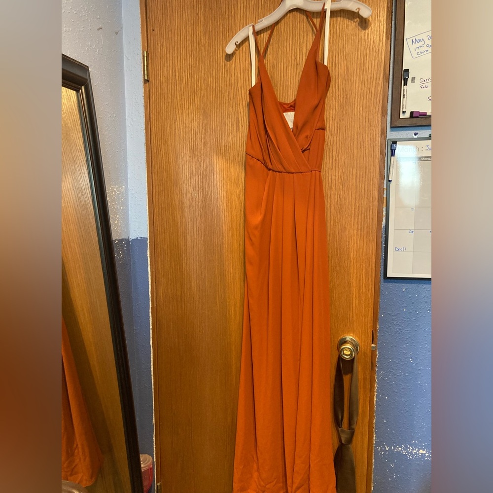 Burnt orange dress by David’s Bridal, size 2.
